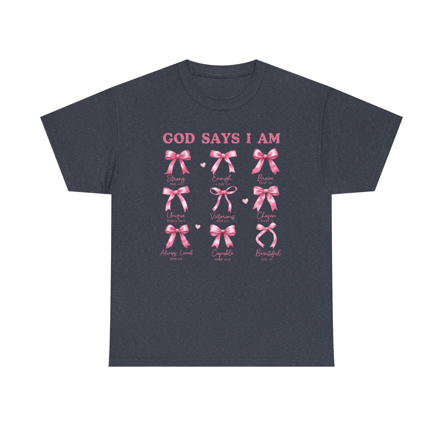 Inspirational Breast Cancer Awareness Heavy Cotton Tee - 'God Says I Am'