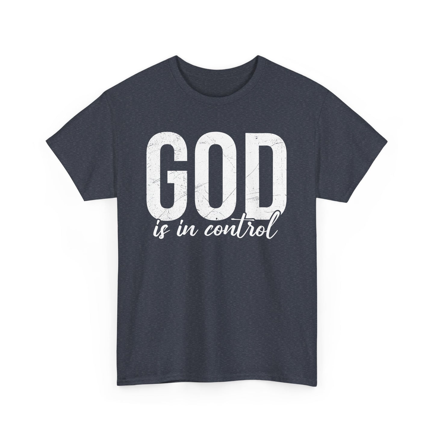 Inspirational Unisex Heavy Cotton Tee - 'God is in control'