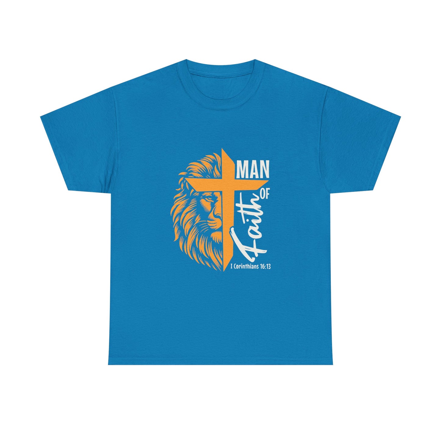 Inspirational Heavy Cotton Tee - 'Man of Faith' Yellow Lion