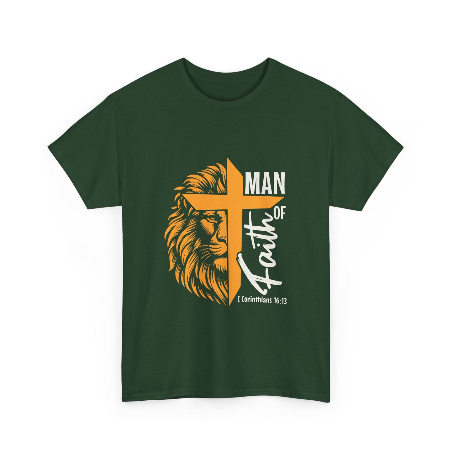 Inspirational Heavy Cotton Tee - 'Man of Faith' Yellow Lion