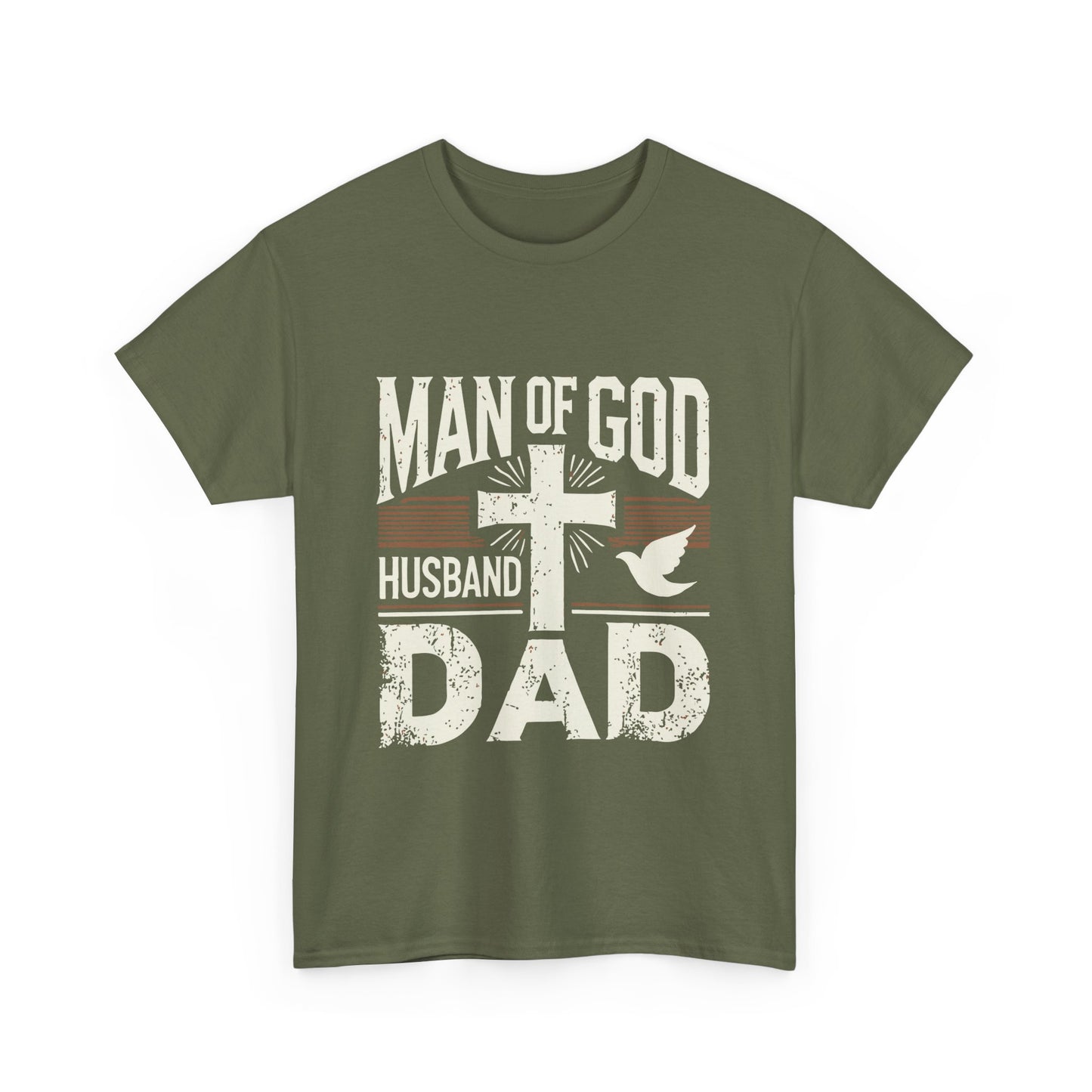 Inspirational Heavy Cotton Tee - 'Man of God-Husband-Dad'