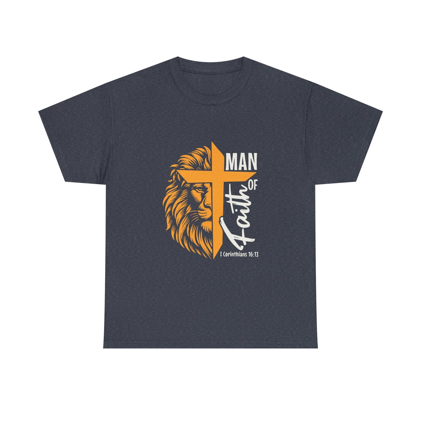 Inspirational Heavy Cotton Tee - 'Man of Faith' Yellow Lion