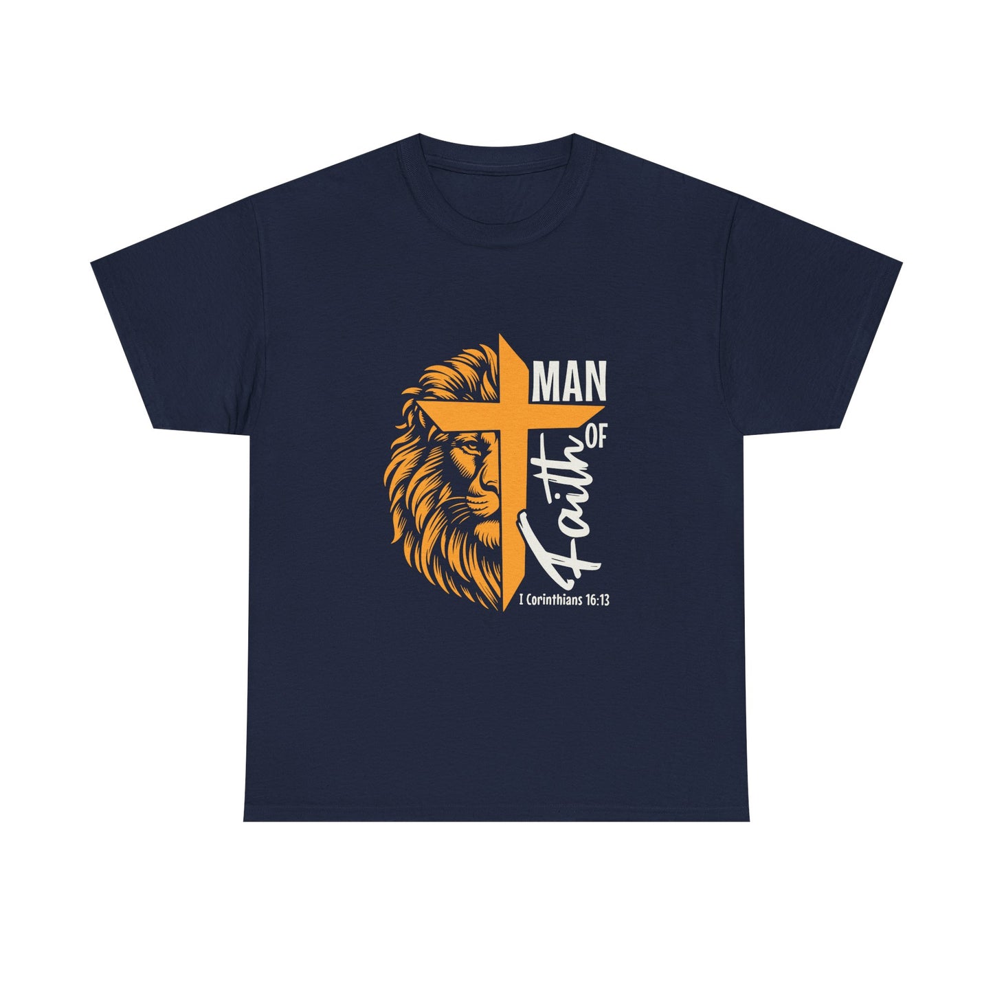Inspirational Heavy Cotton Tee - 'Man of Faith' Yellow Lion