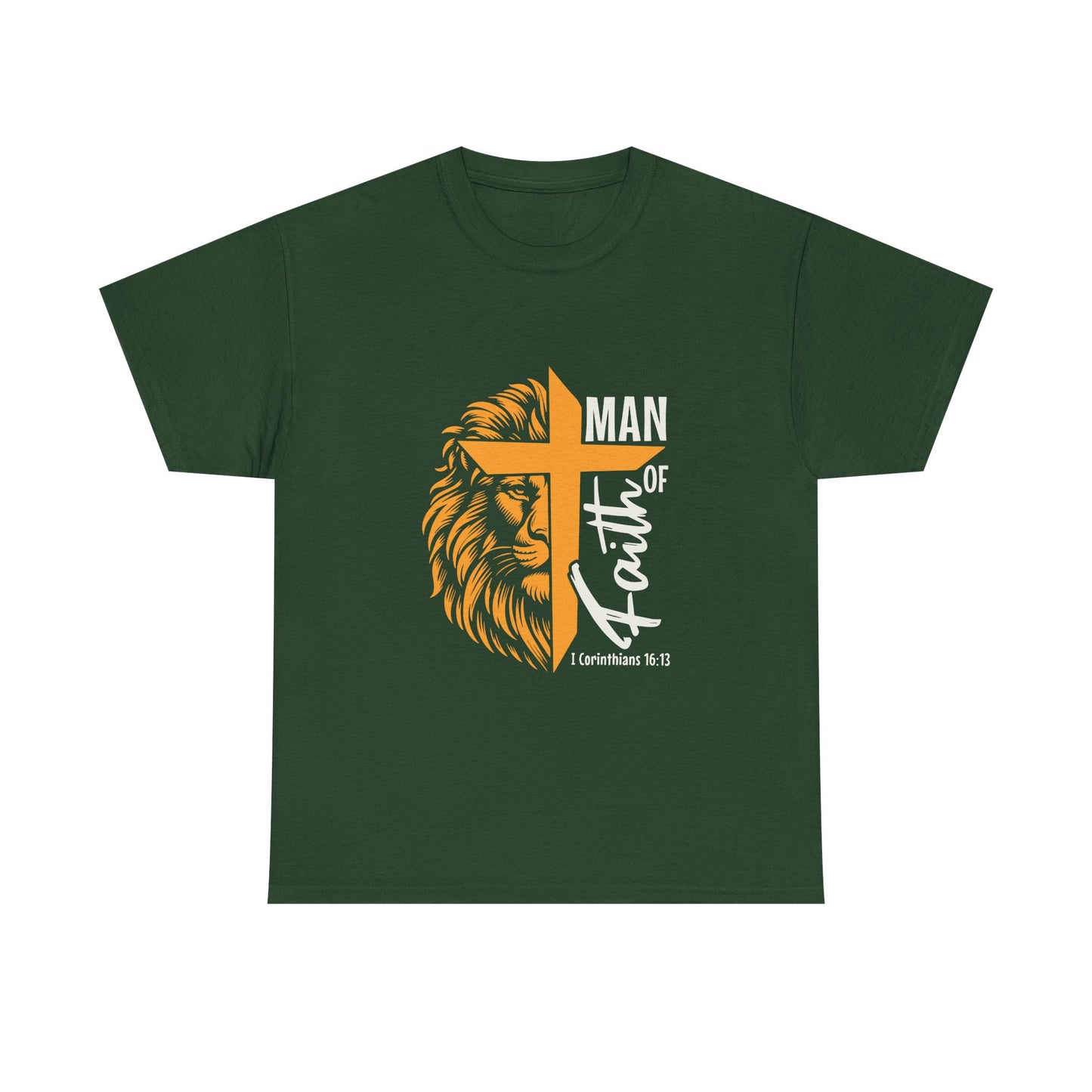 Inspirational Heavy Cotton Tee - 'Man of Faith' Yellow Lion
