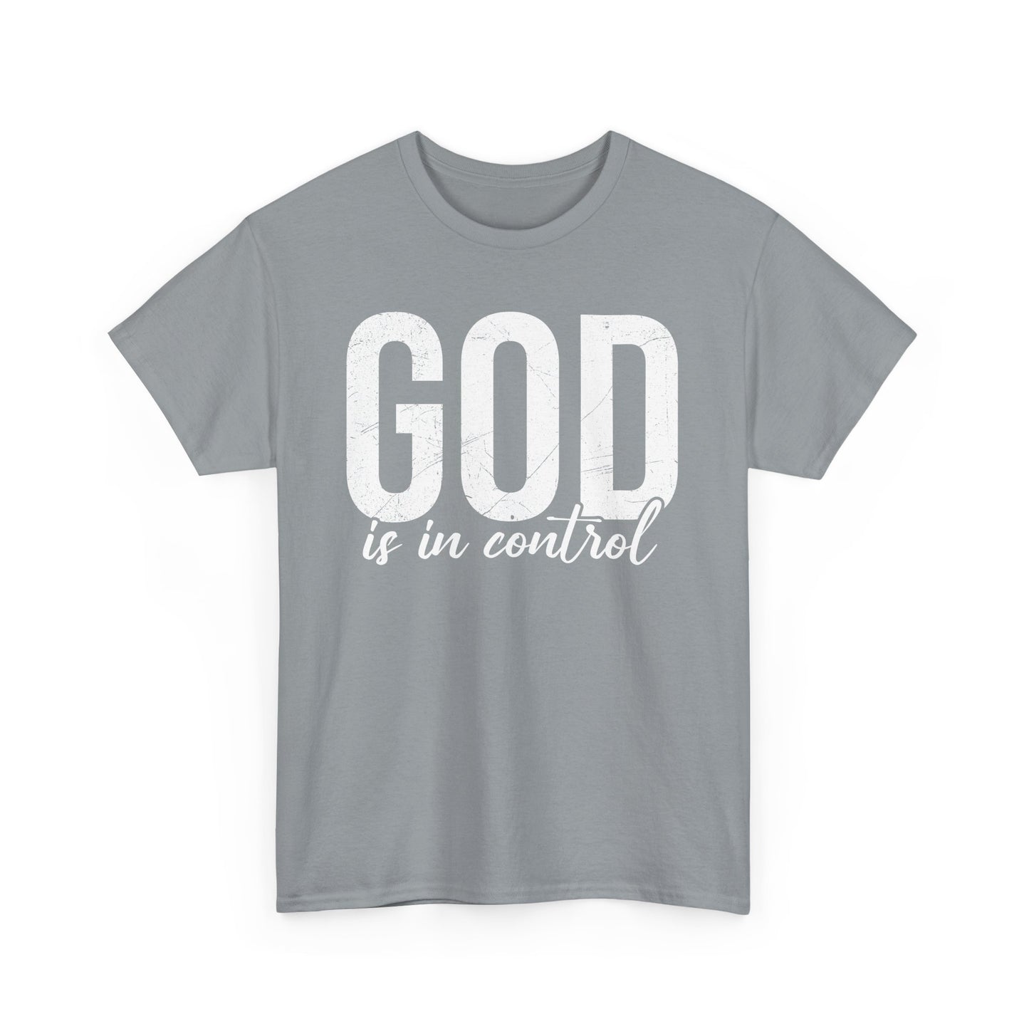 Inspirational Unisex Heavy Cotton Tee - 'God is in control'
