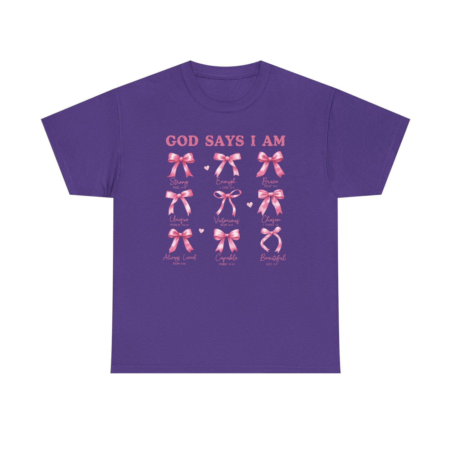 Inspirational Breast Cancer Awareness Heavy Cotton Tee - 'God Says I Am'