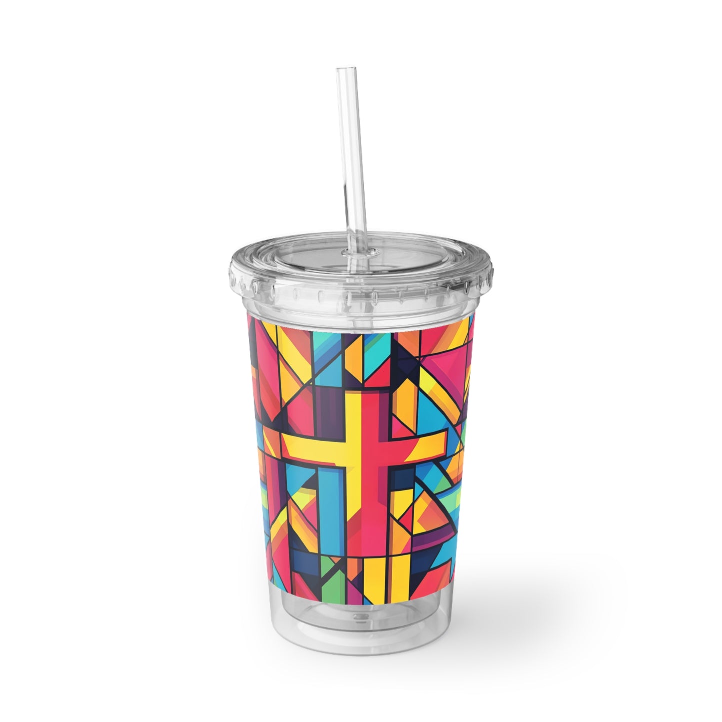 Inspirational Multicolor Cross Acrylic Cup - Travel Tumbler with Cross Design