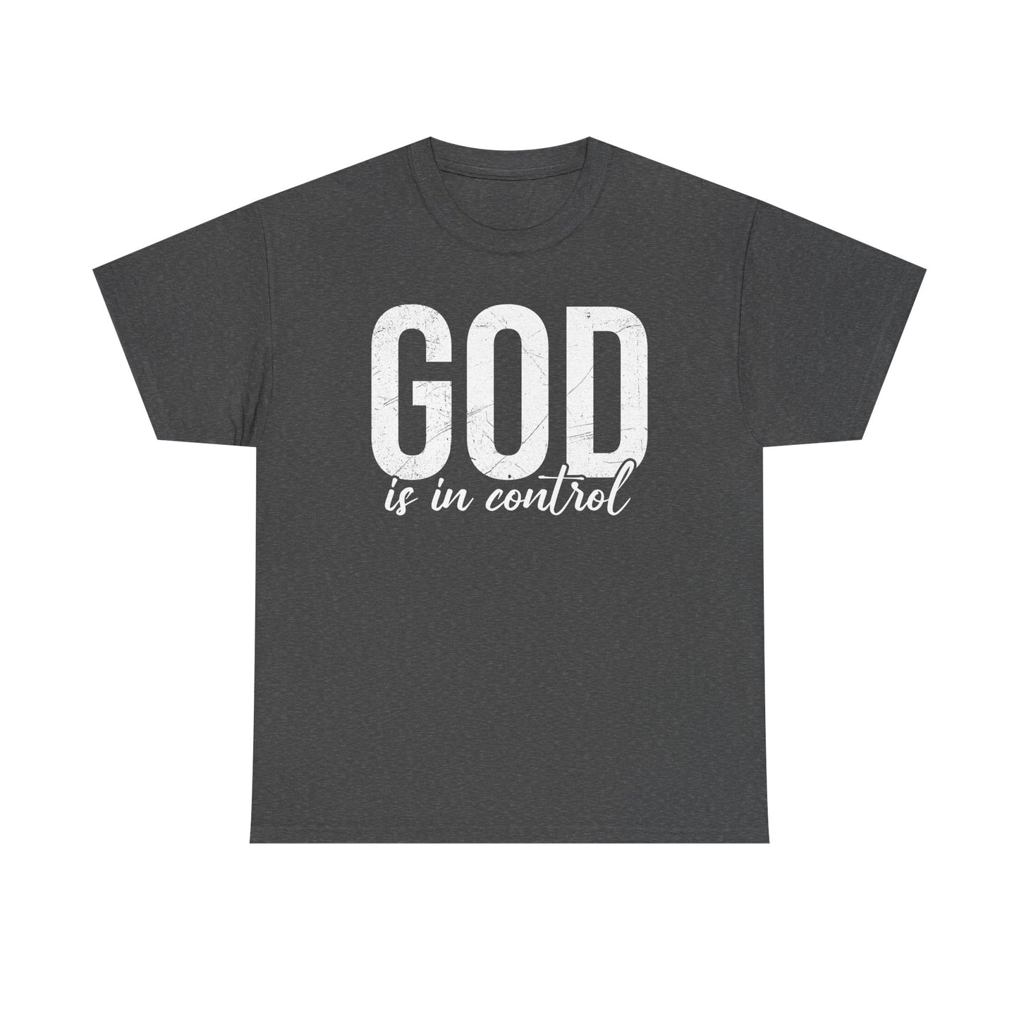 Inspirational Unisex Heavy Cotton Tee - 'God is in control'