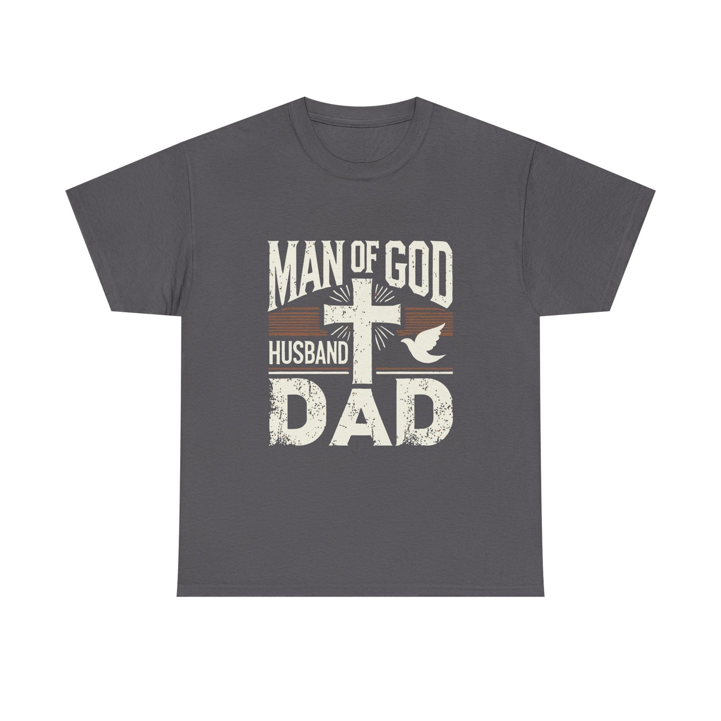 Inspirational Heavy Cotton Tee - 'Man of God-Husband-Dad'