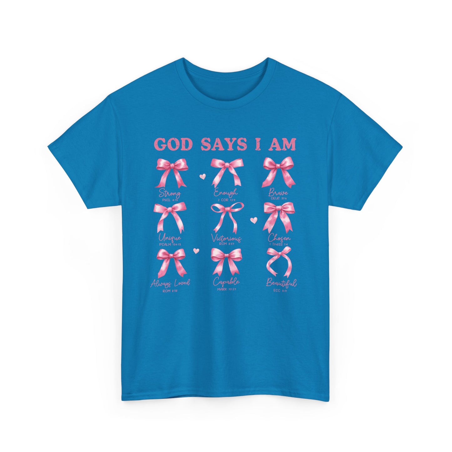 Inspirational Breast Cancer Awareness Heavy Cotton Tee - 'God Says I Am'