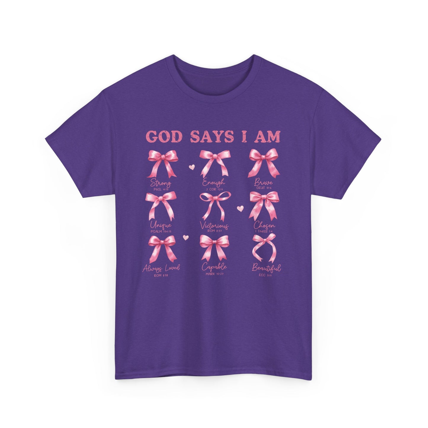 Inspirational Breast Cancer Awareness Heavy Cotton Tee - 'God Says I Am'