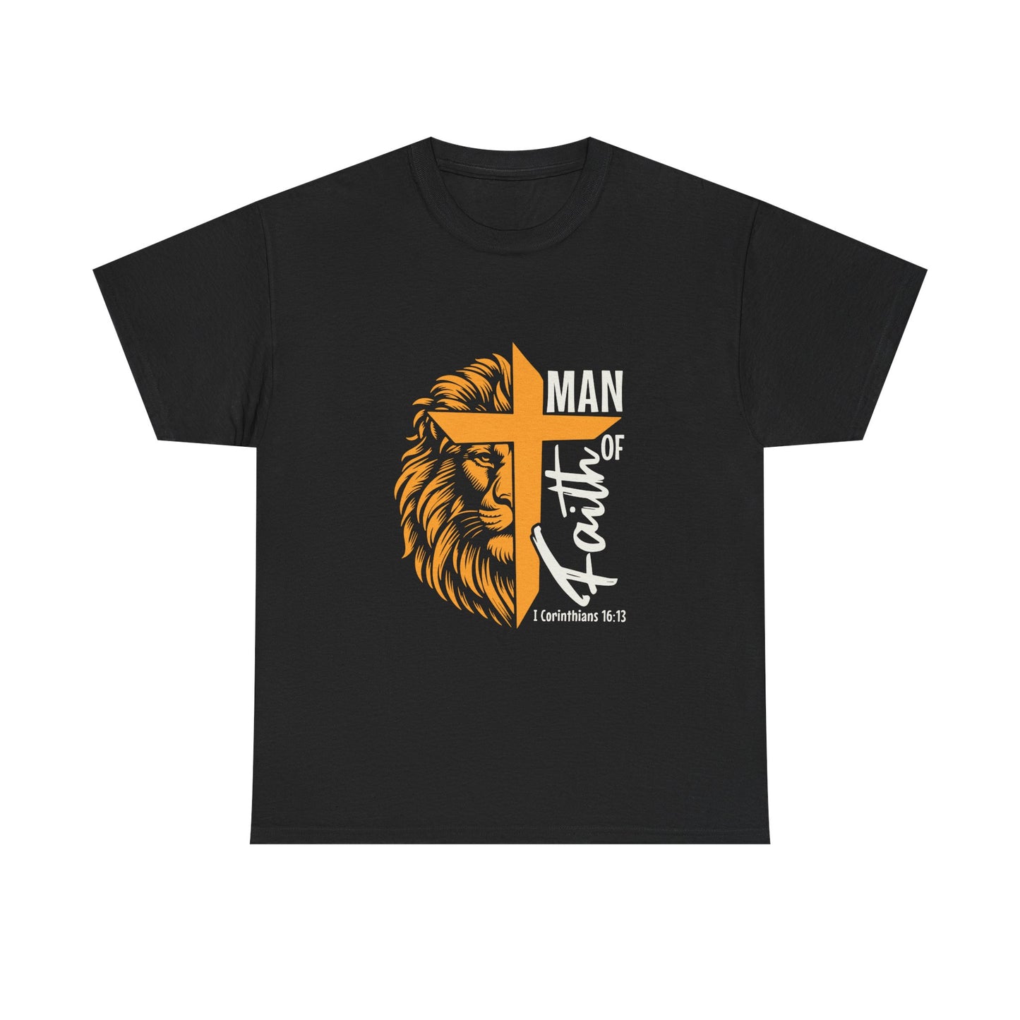 Inspirational Heavy Cotton Tee - 'Man of Faith' Yellow Lion