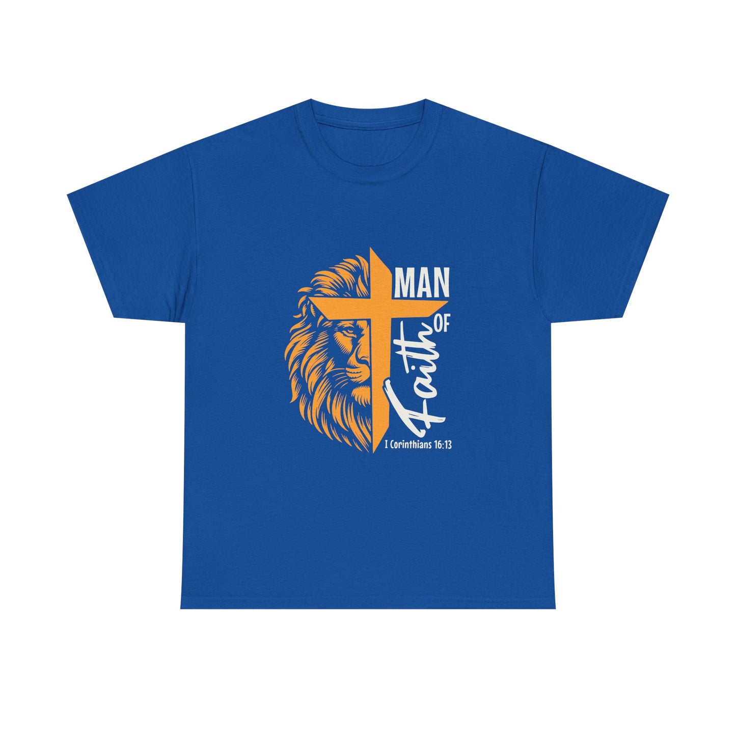 Inspirational Heavy Cotton Tee - 'Man of Faith' Yellow Lion