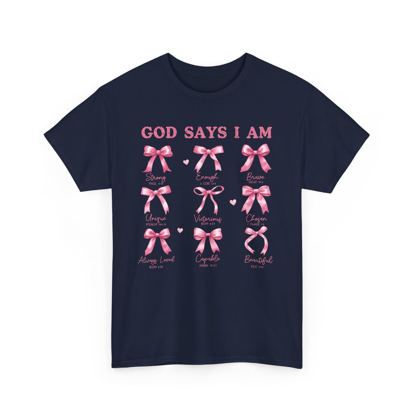 Inspirational Breast Cancer Awareness Heavy Cotton Tee - 'God Says I Am'