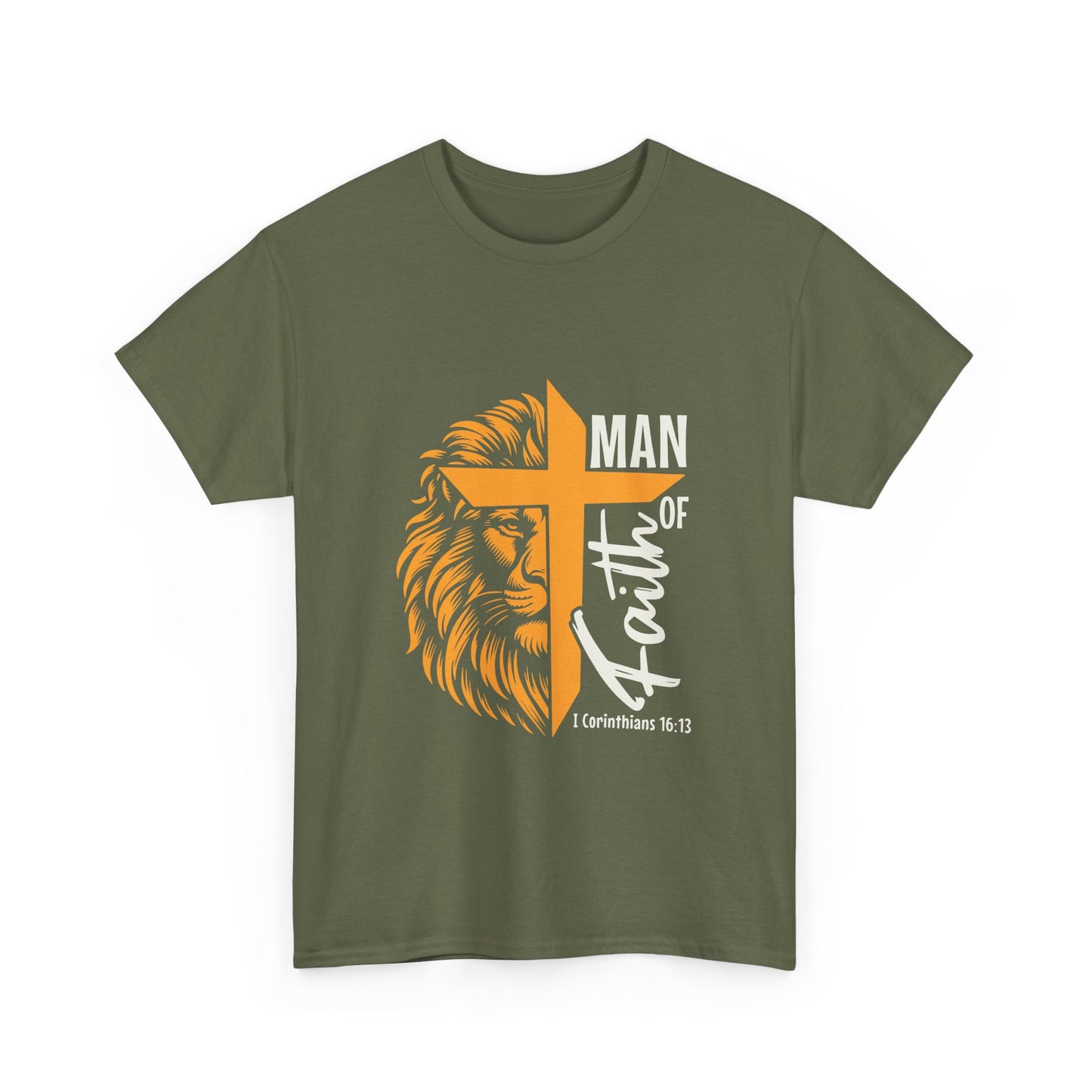 Inspirational Heavy Cotton Tee - 'Man of Faith' Yellow Lion