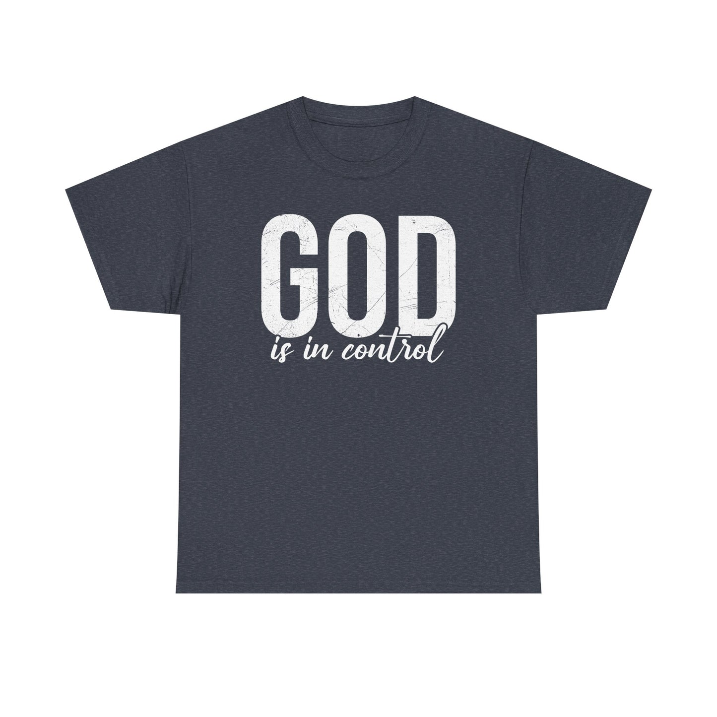 Inspirational Unisex Heavy Cotton Tee - 'God is in control'