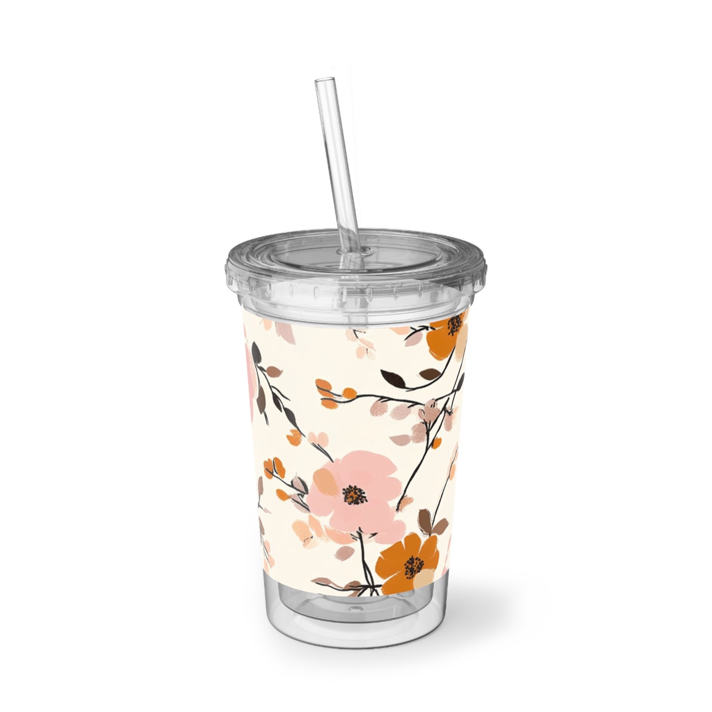 Inspirational Acrylic Cup - Travel Tumbler with Flower Pattern Design