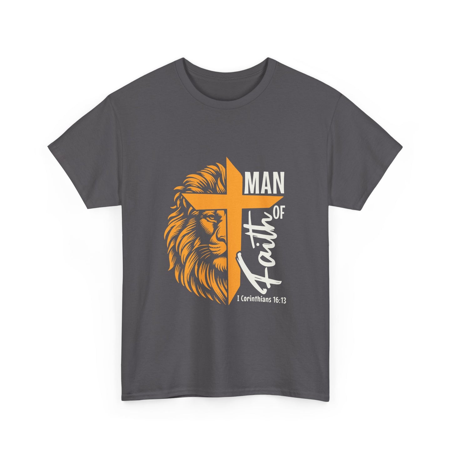 Inspirational Heavy Cotton Tee - 'Man of Faith' Yellow Lion