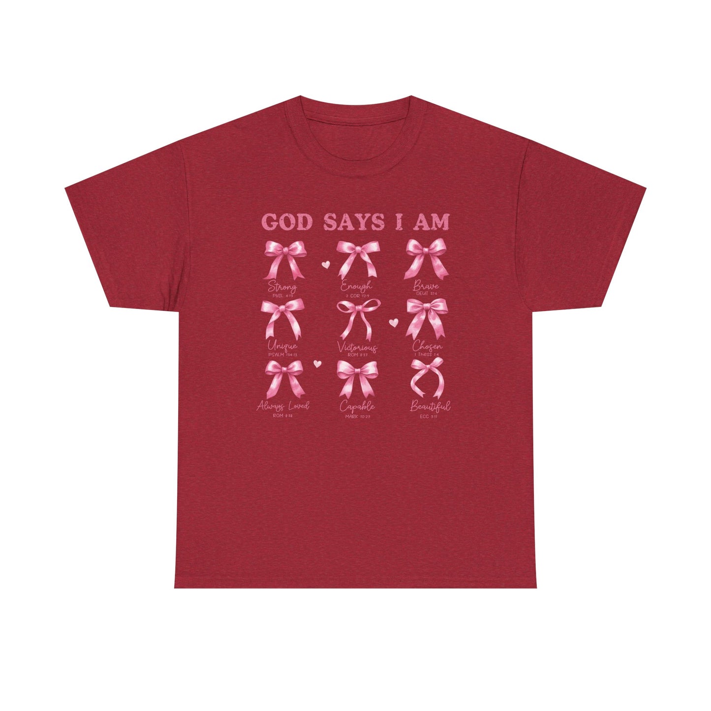 Inspirational Breast Cancer Awareness Heavy Cotton Tee - 'God Says I Am'