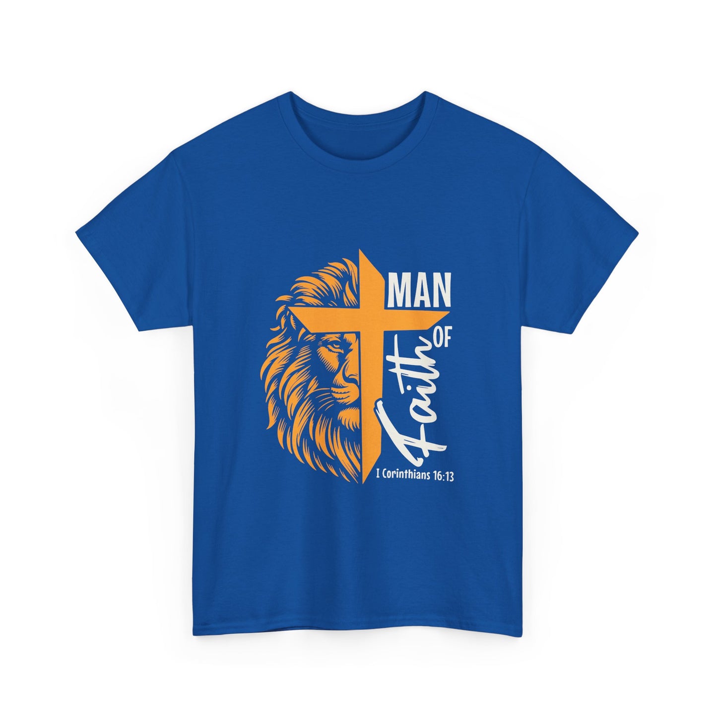 Inspirational Heavy Cotton Tee - 'Man of Faith' Yellow Lion
