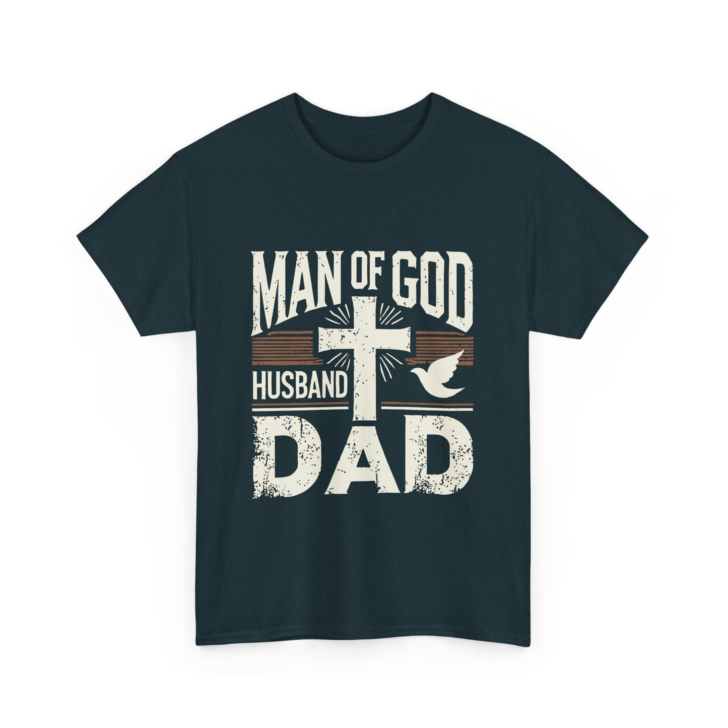 Inspirational Heavy Cotton Tee - 'Man of God-Husband-Dad'