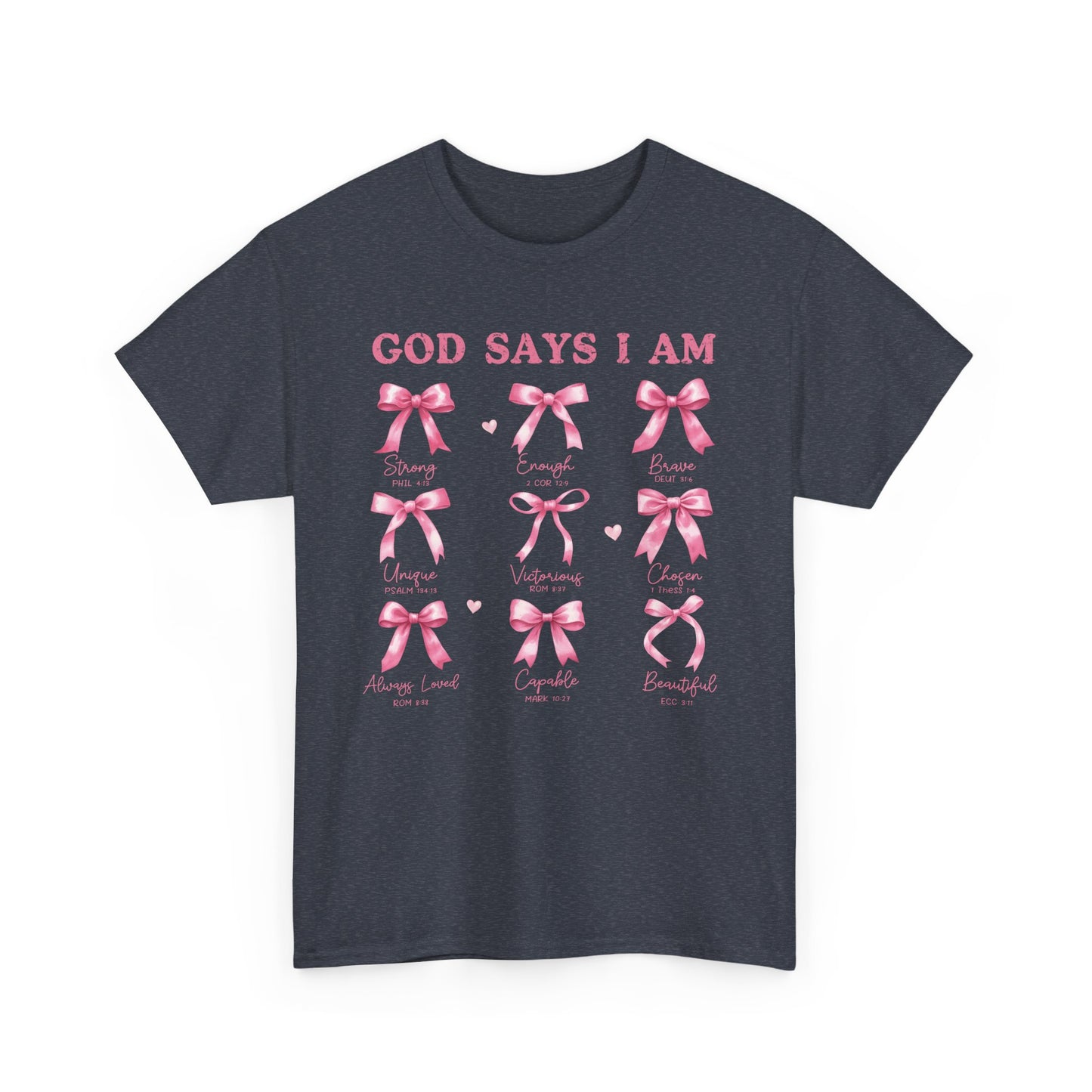 Inspirational Breast Cancer Awareness Heavy Cotton Tee - 'God Says I Am'