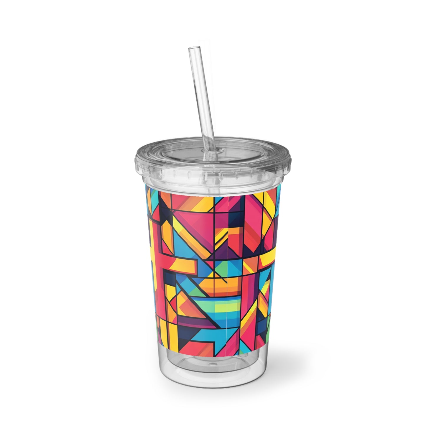 Inspirational Multicolor Cross Acrylic Cup - Travel Tumbler with Cross Design
