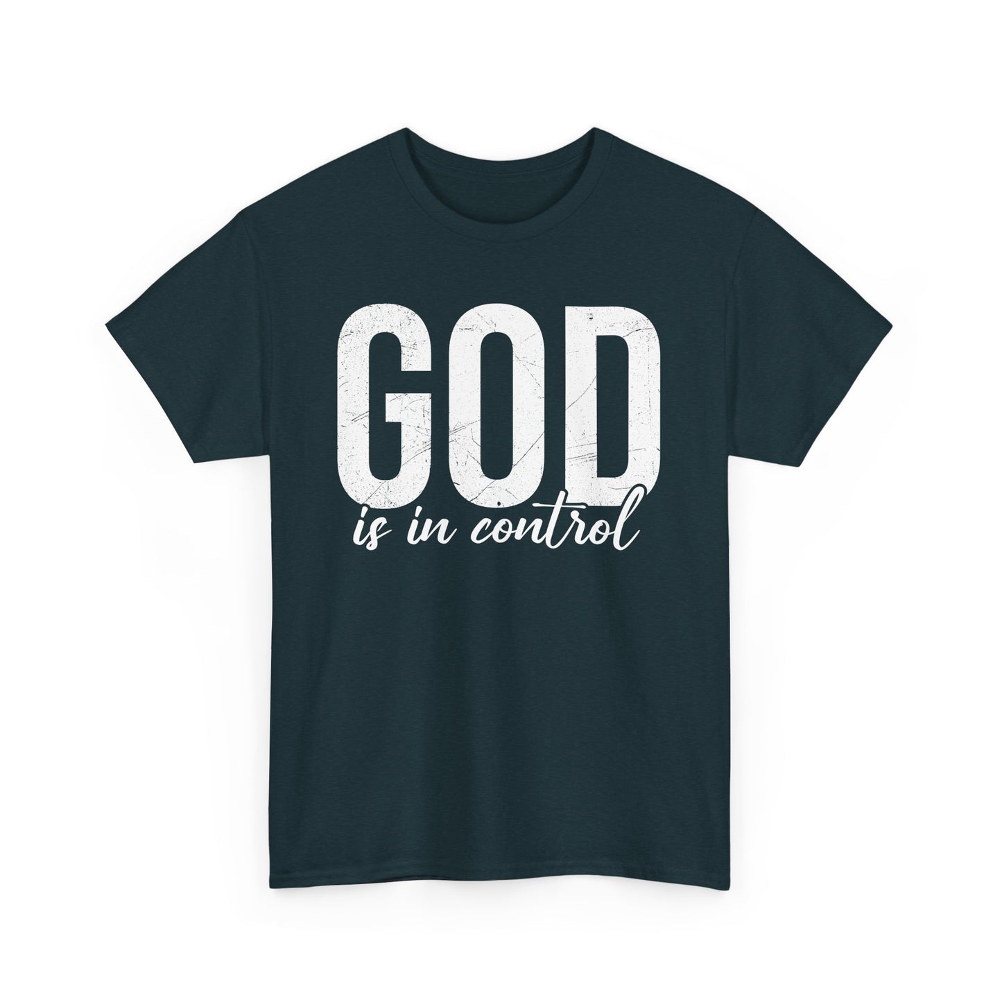Inspirational Unisex Heavy Cotton Tee - 'God is in control'