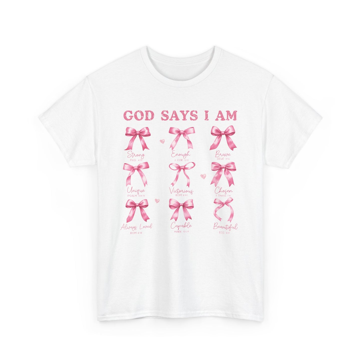 Inspirational Breast Cancer Awareness Heavy Cotton Tee - 'God Says I Am'