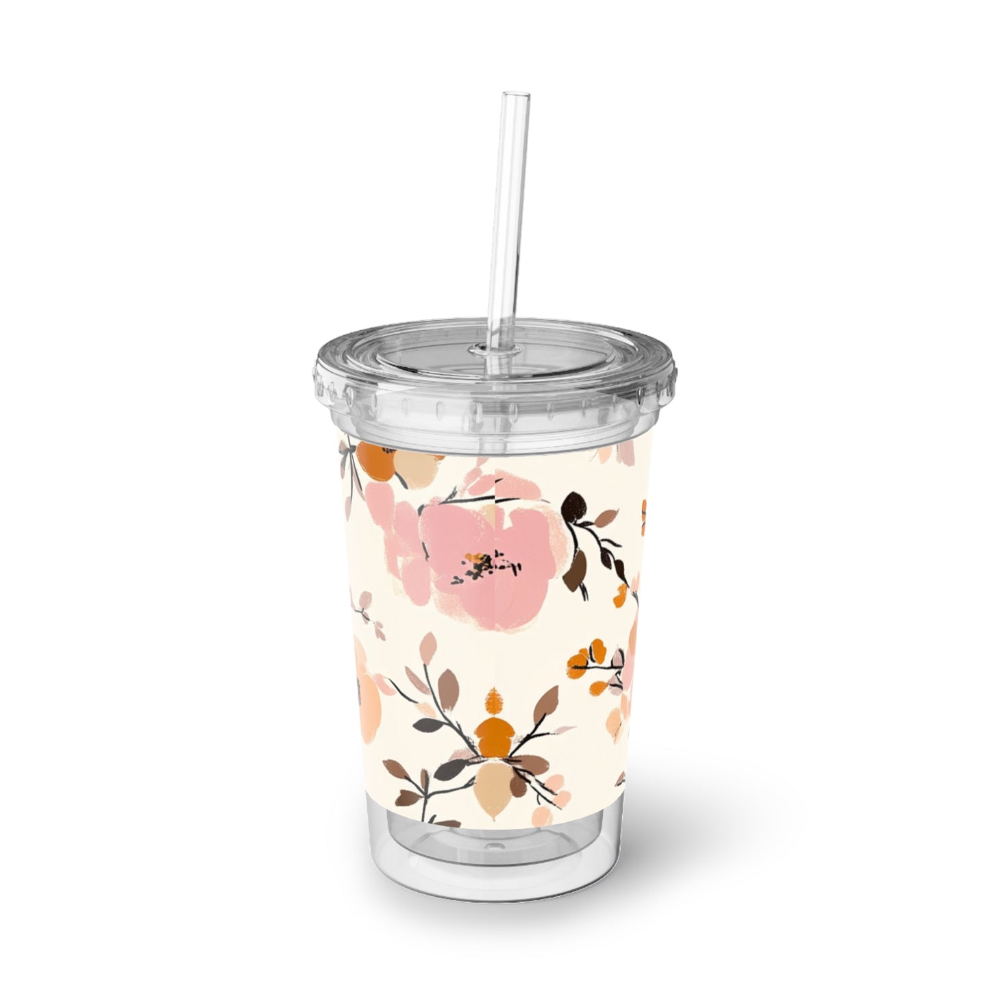 Inspirational Acrylic Cup - Travel Tumbler with Flower Pattern Design