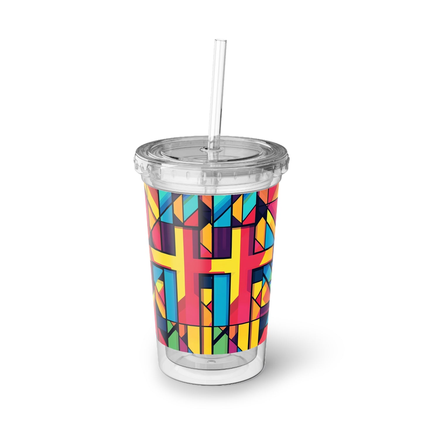 Inspirational Multicolor Cross Acrylic Cup - Travel Tumbler with Cross Design