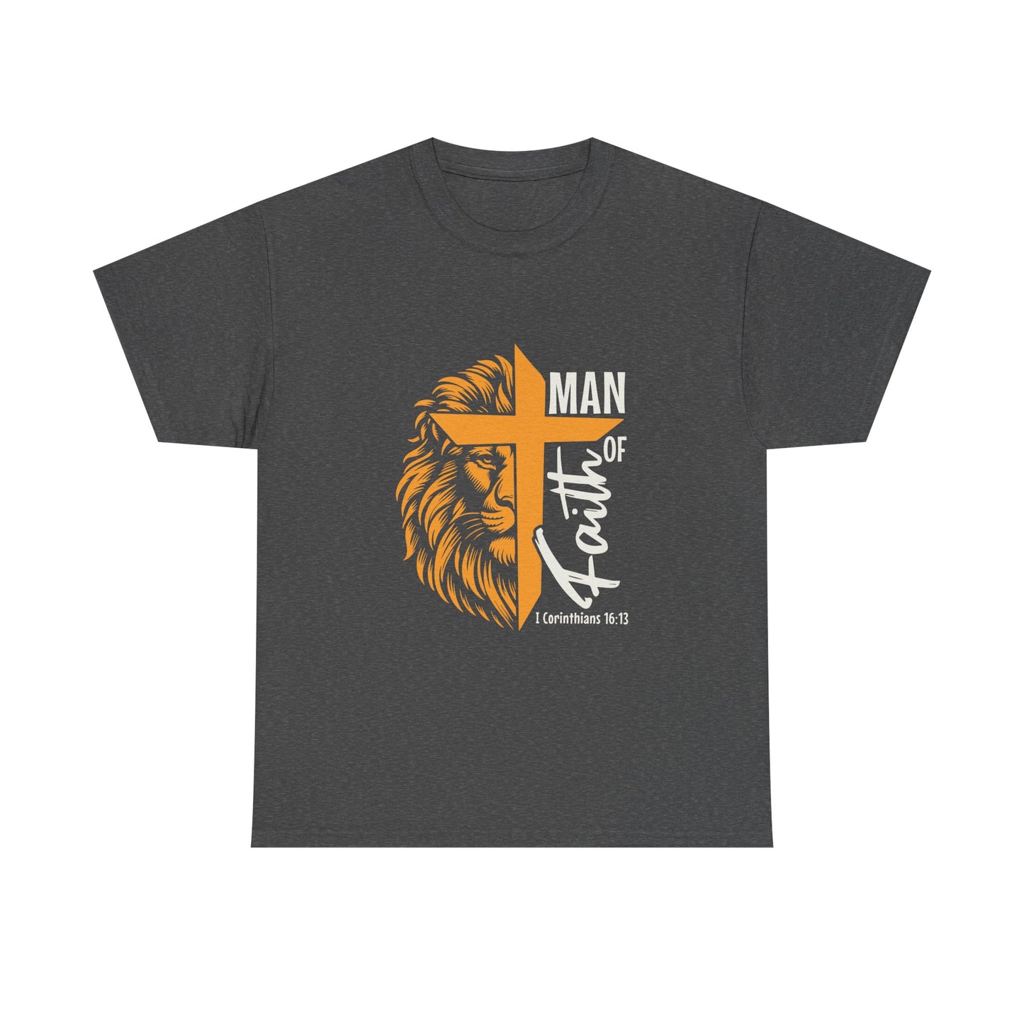 Inspirational Heavy Cotton Tee - 'Man of Faith' Yellow Lion