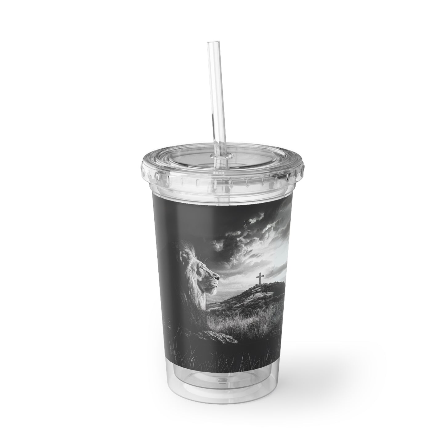 Inspirational Lion of Judah Acrylic Cup - Travel Tumbler with Cross Design