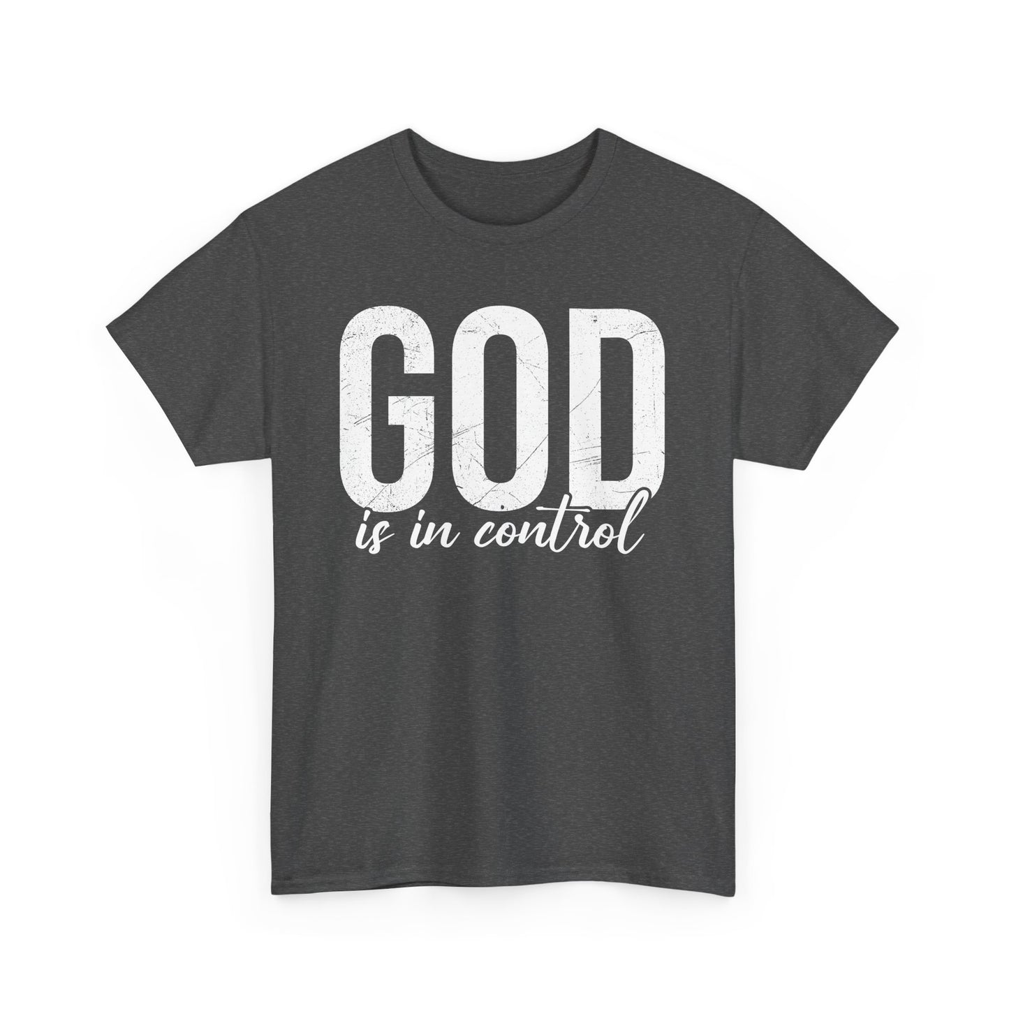Inspirational Unisex Heavy Cotton Tee - 'God is in control'