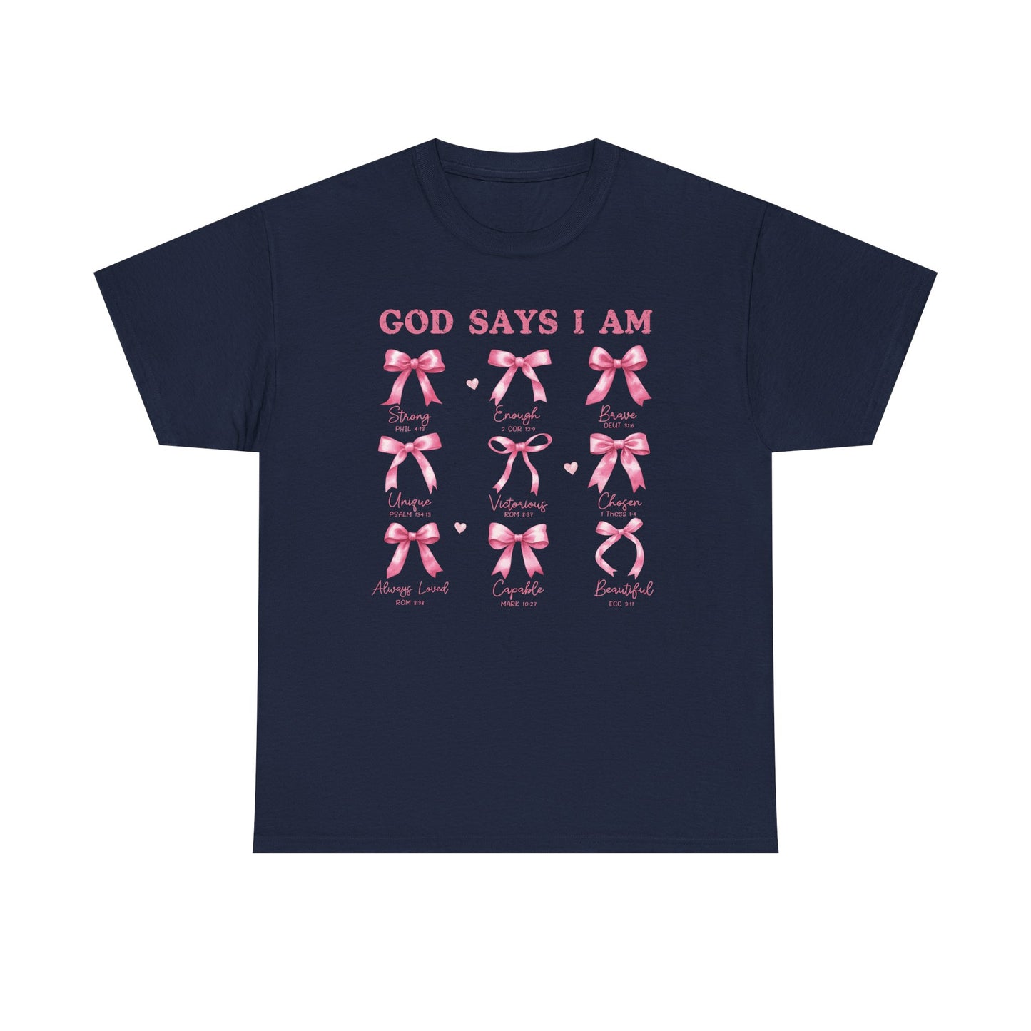 Inspirational Breast Cancer Awareness Heavy Cotton Tee - 'God Says I Am'