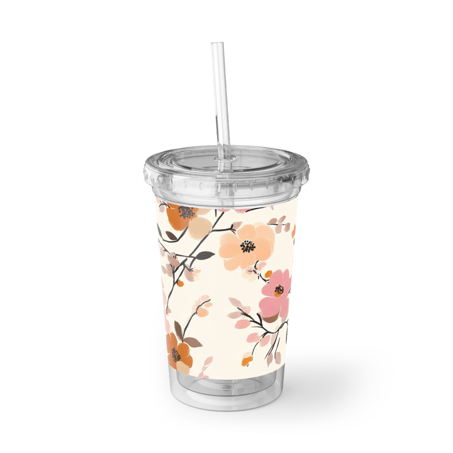 Inspirational Acrylic Cup - Travel Tumbler with Flower Pattern Design