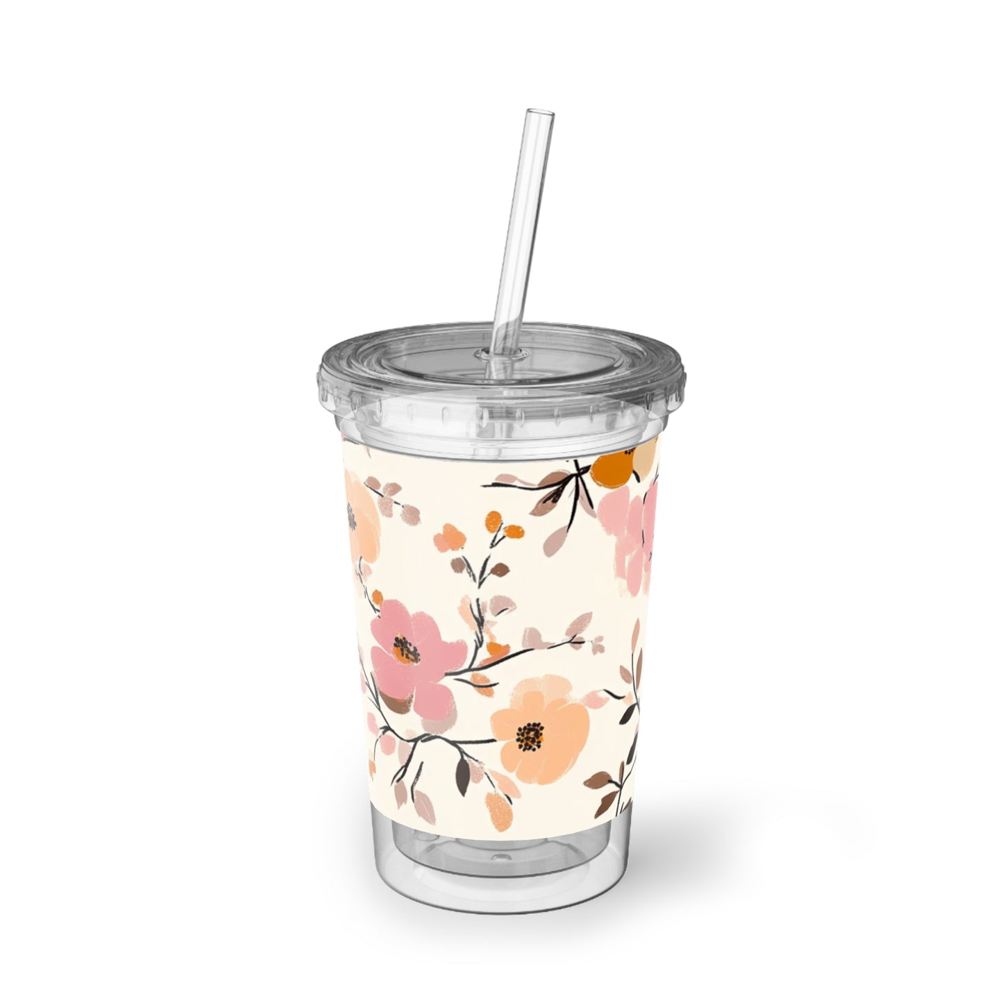 Inspirational Acrylic Cup - Travel Tumbler with Flower Pattern Design
