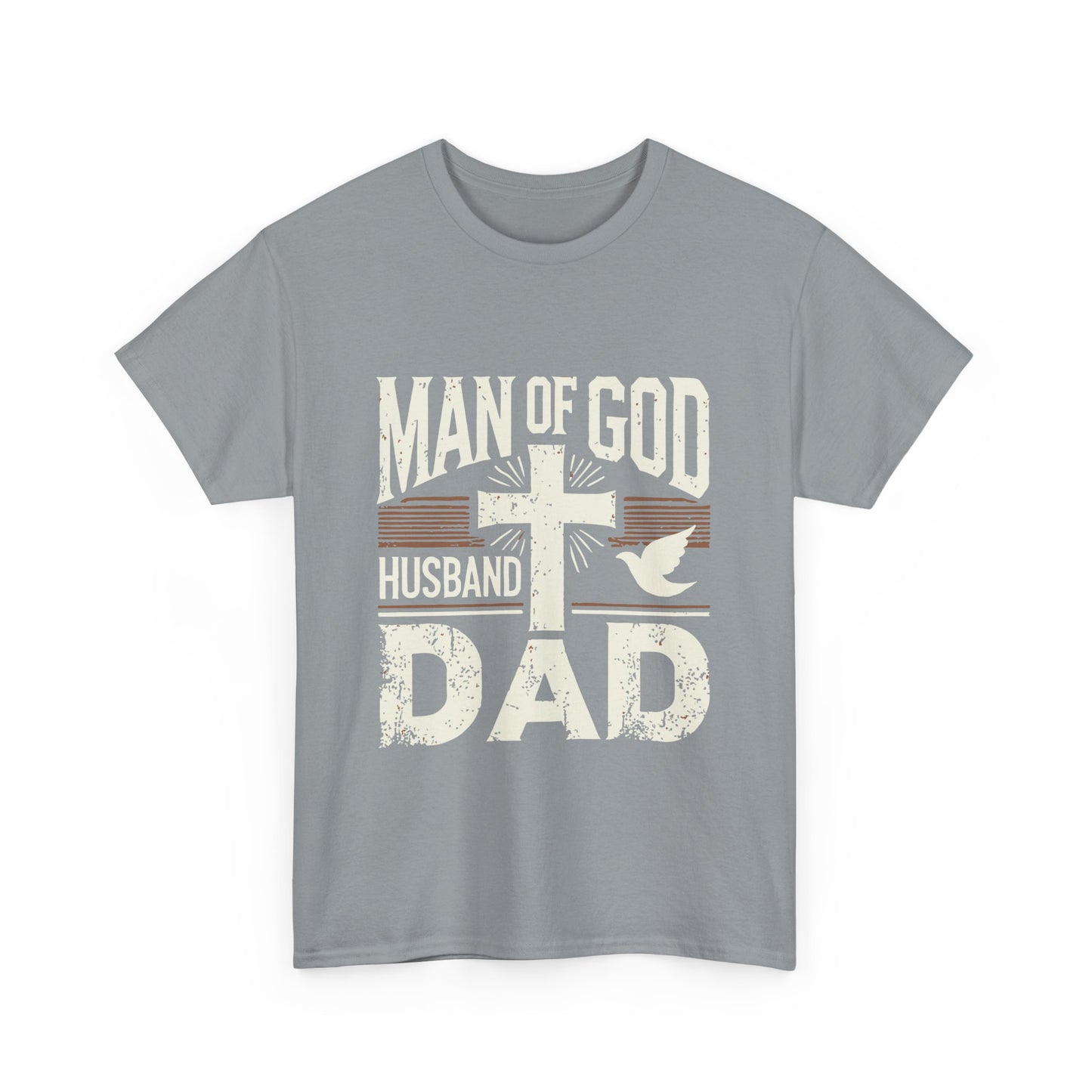 Inspirational Heavy Cotton Tee - 'Man of God-Husband-Dad'