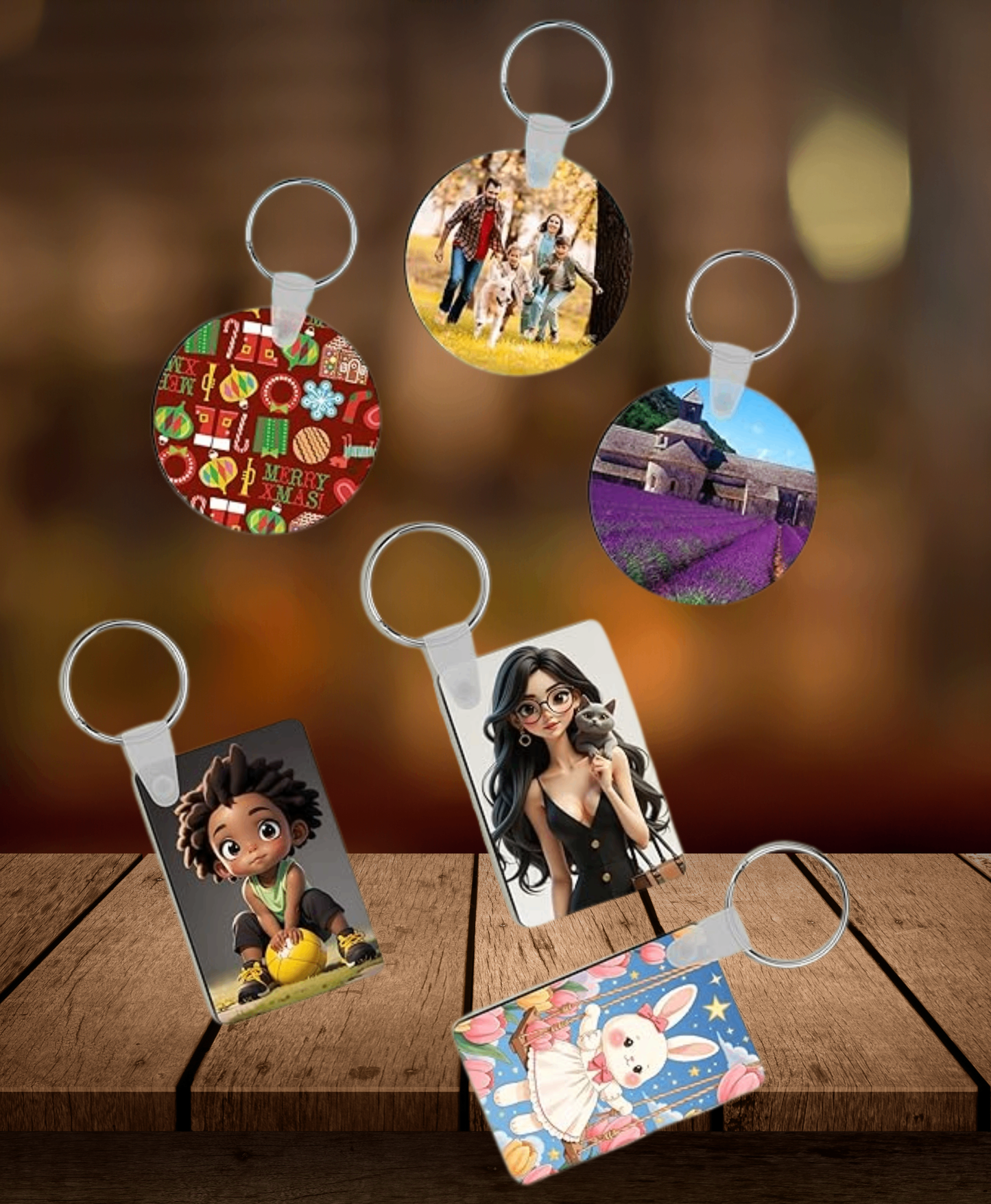 Customizable Resin Keychains β Double-Sided Print (Round & Rectangle)