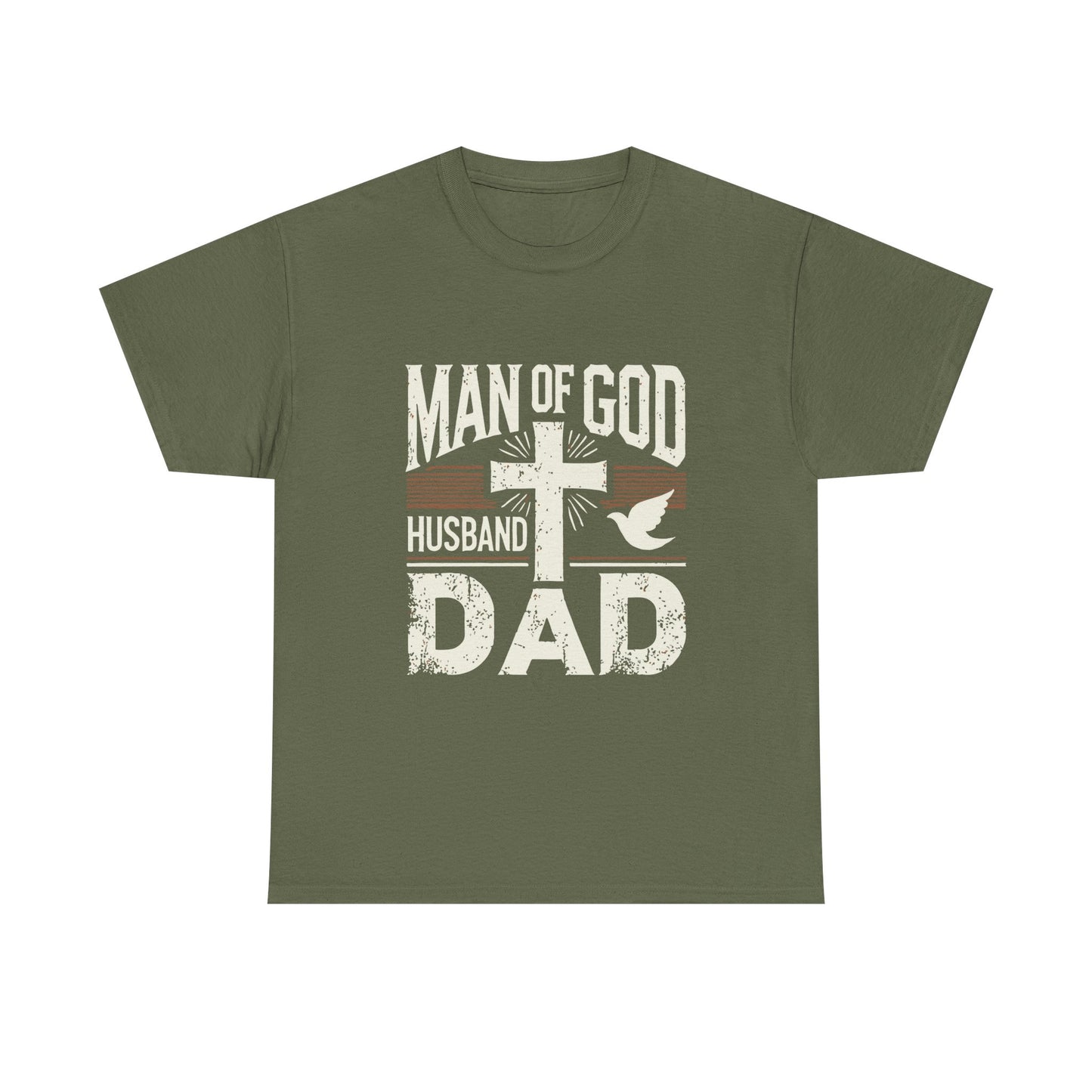 Inspirational Heavy Cotton Tee - 'Man of God-Husband-Dad'