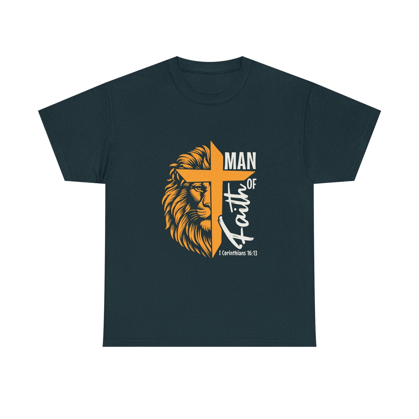 Inspirational Heavy Cotton Tee - 'Man of Faith' Yellow Lion