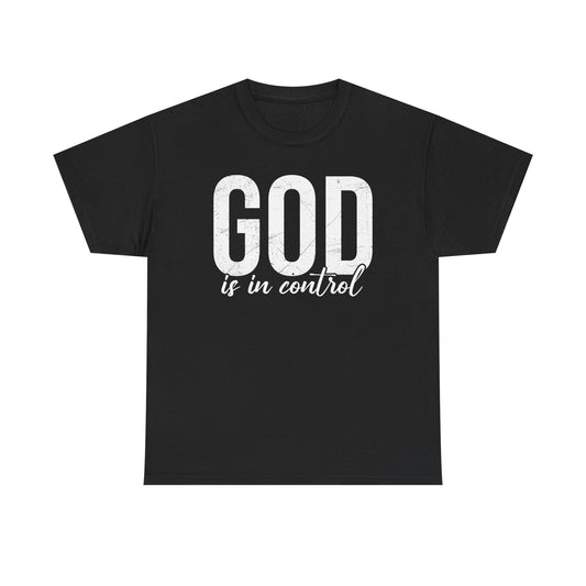 Inspirational Unisex Heavy Cotton Tee - 'God is in control'